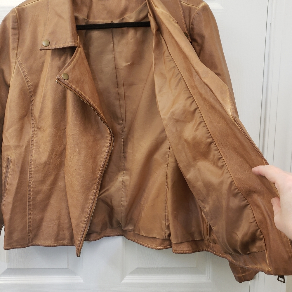 Bagatelle, Brown faux leather jacket, collar, zipper front, SZ XL - Picture 12 of 16